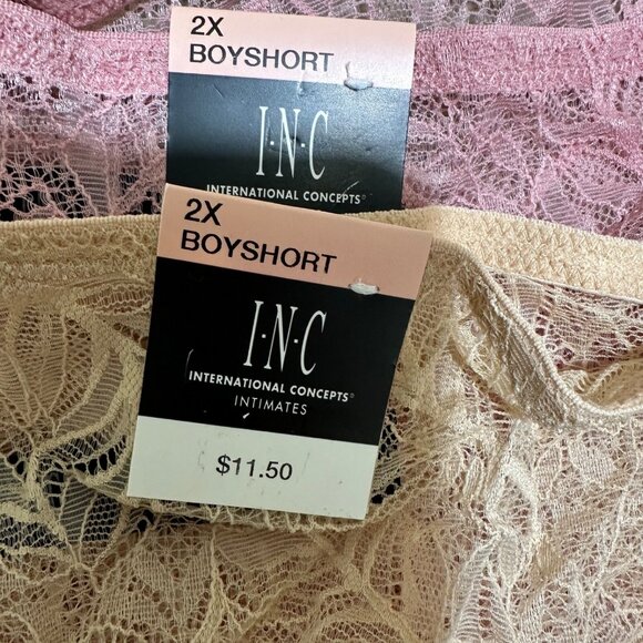 INC Intl Concept Plus Size 2X Lace Boyshort Panties (2)‎ Pair Frappe Pink - NWT - Picture 5 of 6